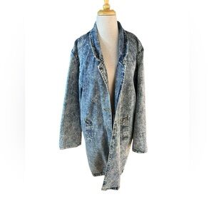 Vintage Stefano Retro Long Sleeve Open Front Denim Trench Style Long Jacket